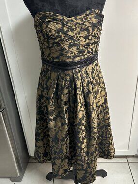 Carmen Marc Valvo Black Brown Strapless Dress Size 8 Beaded Evening Wear